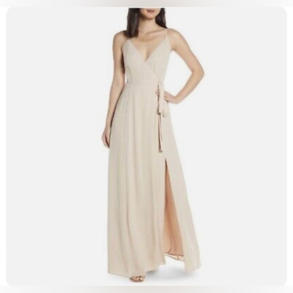 Nwt WAYF The Angelina Slit Wrap Gown Dress Size Small In Champane